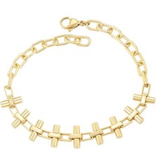 SERENES Geometrik Çubuk Detaylı 14 Ayar Altın Kaplama Kadın Bileklik