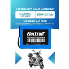 Electroll Motolux Alf Plus Uyumlu Batarya (Standart Kapasite) Lifepo4 60V 24AH Elektrikli Motorsiklet Bataryası