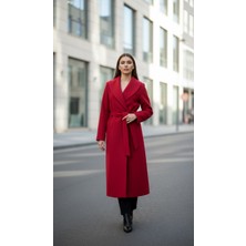 Moda Banuş Kadın Kuşaklı Cepli Yırtmaçlı Kaşe Kaban Pardesü