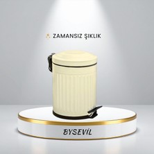 Bysevil Vintage 5 Lt Pedallı Çöp Kovası Krem| Yavaş Kapanır Amortisörlü Kapak
