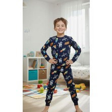 Isobel Uzay-Roket Baskılı %100 Pamuk Erkek Çocuk Pijama Takımı