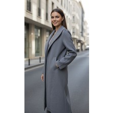 Moda Banuş Kadın Kuşaklı Cepli Yırtmaçlı Kaşe Kaban Pardesü