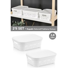 Meleni Home 2'li Kapaklı Delikli Dekoratif Piramit Saklama Kutusu - Dolap Içi Düzenleyici Organizer 2,8 Lt Beyaz