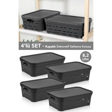 Meleni Home 4'lü Kapaklı Delikli Dekoratif Piramit Saklama Kutusu - Dolap Düzenleyici Organizer 8,2 Lt Antrasit