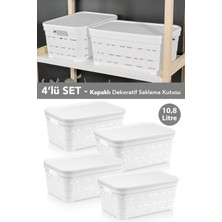 Meleni Home 4'lü Kapaklı Delikli Dekoratif Piramit Saklama Kutusu - Dolap Düzenleyici Organizer 10,8 Lt Beyaz