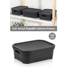 Meleni Home 1 Adet Kapaklı Dekoratif Piramit Saklama Kutusu - Dolap Düzenleyici Organizer 2,8 Litre Antrasit