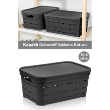 Meleni Home Kapaklı Delikli Dekoratif Piramit Saklama Kutusu - Dolap Düzenleyici Organizer 10,8 Lt Antrasit