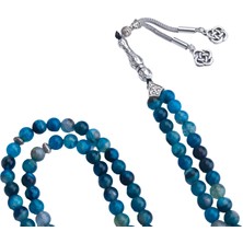 Bütüncül Şifa Damarlı Mavi Akik Doğal Taş 99'lu Tesbih