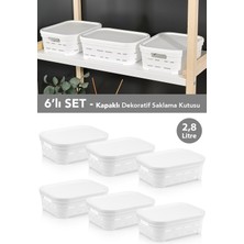 Meleni Home 6'lı Kapaklı Delikli Dekoratif Piramit Saklama Kutusu - Dolap Içi Düzenleyici Organizer 2,8 Lt Beyaz