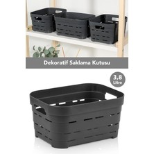 Meleni Home Delikli Dekoratif Piramit Saklama Kutusu - Dolap Düzenleyici Organizer Kutu 3,8 Lt Antrasit