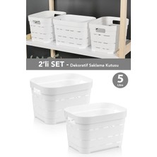 Meleni Home 2'li Delikli Dekoratif Piramit Saklama Kutusu - Dolap Düzenleyici Çok Amaçlı Organizer 5 Lt Beyaz