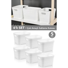 Meleni Home 6 Adet Dekoratif Piramit Saklama Kutusu - Dolap Içi Düzenleyici Çok Amaçlı Organizer 5 Litre Beyaz