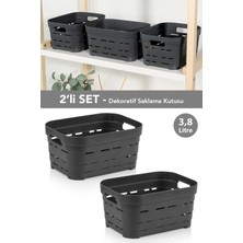 Meleni Home 2'li Delikli Dekoratif Piramit Saklama Kutusu - Dolap Düzenleyici Organizer Kutu 3,8 Lt Antrasit