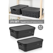 Meleni Home 2'li Kapaklı Delikli Dekoratif Piramit Saklama Kutusu - Dolap Düzenleyici Organizer 8,2 Lt Antrasit