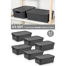 Meleni Home 6 Adet Kapaklı Dekoratif Piramit Saklama Kutusu - Dolap Düzenleyici Organizer 8,2 Litre Antrasit