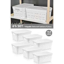 Meleni Home 6'lı Kapaklı Delikli Dekoratif Piramit Saklama Kutusu - Dolap Düzenleyici Organizer 10,8 Lt Beyaz