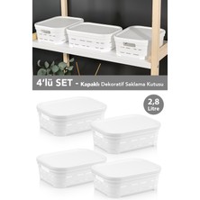 Meleni Home 4'lü Kapaklı Delikli Dekoratif Piramit Saklama Kutusu - Dolap Içi Düzenleyici Organizer 2,8 Lt Beyaz