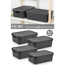 Meleni Home 4 Adet Kapaklı Dekoratif Piramit Saklama Kutusu - Dolap Düzenleyici Organizer 8,2 Litre Antrasit