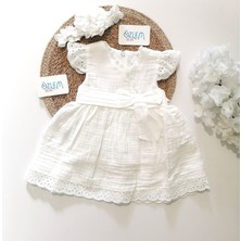 Güpürlü Beyaz Müslin Elbise 9 Ay