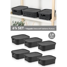 Meleni Home 6'lı Kapaklı Delikli Dekoratif Piramit Saklama Kutusu - Dolap Düzenleyici Organizer 2,8 Lt Antrasit