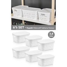 Meleni Home 6'lı Kapaklı Delikli Dekoratif Piramit Saklama Kutusu - Dolap Içi Düzenleyici Organizer 3,8 Lt Beyaz