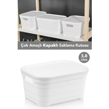 Meleni Home 1 Adet Kapaklı Dekoratif Piramit Saklama Kutusu - Dolap Düzenleyici Organizer 3,8 Litre Beyaz