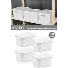 Meleni Home 4 Adet Kapaklı Dekoratif Piramit Saklama Kutusu - Dolap Düzenleyici Organizer 3,8 Litre Beyaz