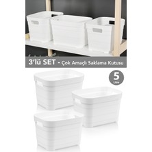 Meleni Home 3 Adet Dekoratif Piramit Saklama Kutusu - Dolap Içi Düzenleyici Çok Amaçlı Organizer 5 Litre Beyaz