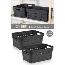 Meleni Home 2'li Delikli Dekoratif Piramit Saklama Kutusu - Dolap Düzenleyici Organizer Kutu 10,8 Lt Antrasit