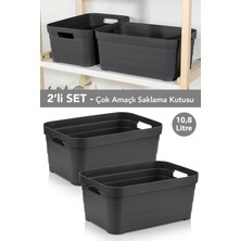 Meleni Home 2 Adet Dekoratif Piramit Saklama Kutusu - Dolap Içi Düzenleyici Organizer Kutu 10,8 Litre Antrasit