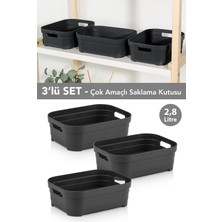 Meleni Home 3 Adet Dekoratif Piramit Saklama Kutusu - Dolap Düzenleyici Çok Amaçlı Organizer 2,8 Litre Antrasit