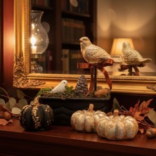 Uretti - Gülnur 8452 5533 El Yapımı Varak Kuşlu 4'lü Biblo Set