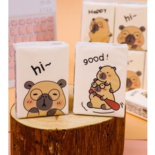 Mahi Max 9'lu Paket Kapibara Figürlü Desenli Yumuşak Hijyenik Dayanıklı Beyaz Kağıt Mendil Capy Bara Mini Cep Mendili