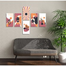 M&H Quality 6’lı Soyut Tablo Seti | Modern Retro Bohem Duvar Dekoru | Güneş & Botanik Desenli | Toprak Tonlar