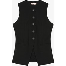Nihanello Butik Ön Yırtmaç Detaylı Kumaş Yelek