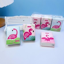 Mahi Max 9'lu Paket Flamingo Figürlü Desenli Yumuşak Hijyenik Dayanıklı Beyaz Kağıt Mendil Mini Cep Mendili