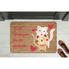 M&H Quality Kedi Sevmeyen Giremez” Yazılı Kedi Figürlü Kapı Önü Paspası – Kaymaz, Yıkanabilir