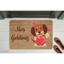 M&H Quality Hoş Geldiniz Yazılı Köpek Figürlü Kapı Önü Paspası – Dekoratif Kaymaz Taban