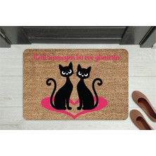 M&H Quality Kedi Sevmeyen Giremez” Yazılı Kedi Figürlü Kapı Önü Paspası – Kaymaz, Yıkanabilir