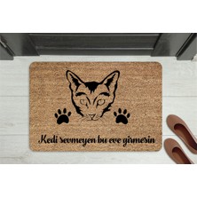 M&H Quality Kedi Sevmeyen Giremez” Yazılı Kedi Figürlü Kapı Önü Paspası – Kaymaz, Yıkanabilir