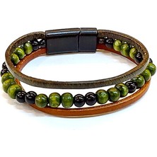 Herşey Nota Forest Stone – Yeşil Doğal Taş Detaylı Hakiki Deri Erkek BILEKLIK-1449