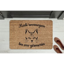 M&H Quality Kedi Sevmeyen Giremez” Yazılı Kedi Figürlü Kapı Önü Paspası – Kaymaz, Yıkanabilir