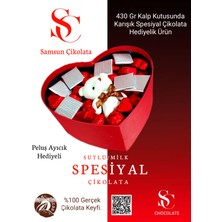Angelo Chocolate Samsun Çikolata dan Kalp Kutusunda Ayıcık Hediyeli 430 Gr Spesiyal ve Madlen Çikolata