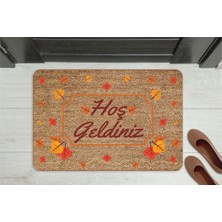 M&H Quality Hoşgeldiniz Ahşap Turuncu Çicek Dekoratif Çok Amaçlı Iç ve Dış Kapı Önü Paspası