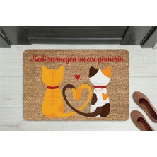 M&H Quality Kedi Sevmeyen Giremez” Yazılı Kedi Figürlü Kapı Önü Paspası – Kaymaz, Yıkanabilir