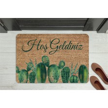 M&H Quality Hoşgeldiniz Ahşap Turuncu Çicek Dekoratif Çok Amaçlı Iç ve Dış Kapı Önü Paspası