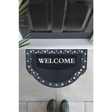 M&H Quality Yarım Ay Modeli Welcome Yazlı Kapı Önü Paspası Dekoratif Dış Kapı Yıkanabilir Toz Alıcı Halı