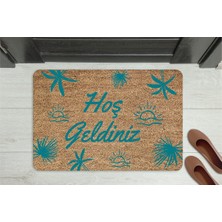 M&H Quality Hoşgeldiniz Ahşap Turuncu Çicek Dekoratif Çok Amaçlı Iç ve Dış Kapı Önü Paspası