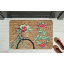 M&H Quality Hoşgeldiniz Ahşap Turuncu Çicek Dekoratif Çok Amaçlı Iç ve Dış Kapı Önü Paspası