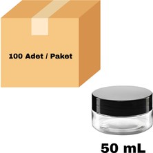 Labbakkal Cam Krem Kavanozu 50 ml - Siyah Sızdırmaz Kapaklı Şişe 50 cc 100 Adet